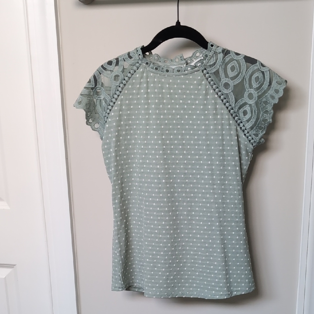 MINE Medium Sage Green Lace Cap Sleeve Top